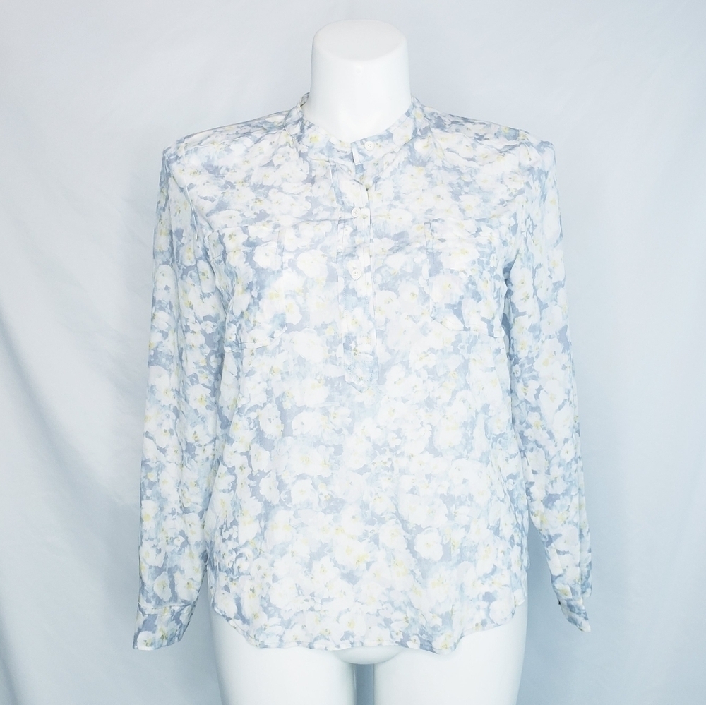 Rebecca Taylor Floral Silk Popover Blouse Top Shirt Size 10